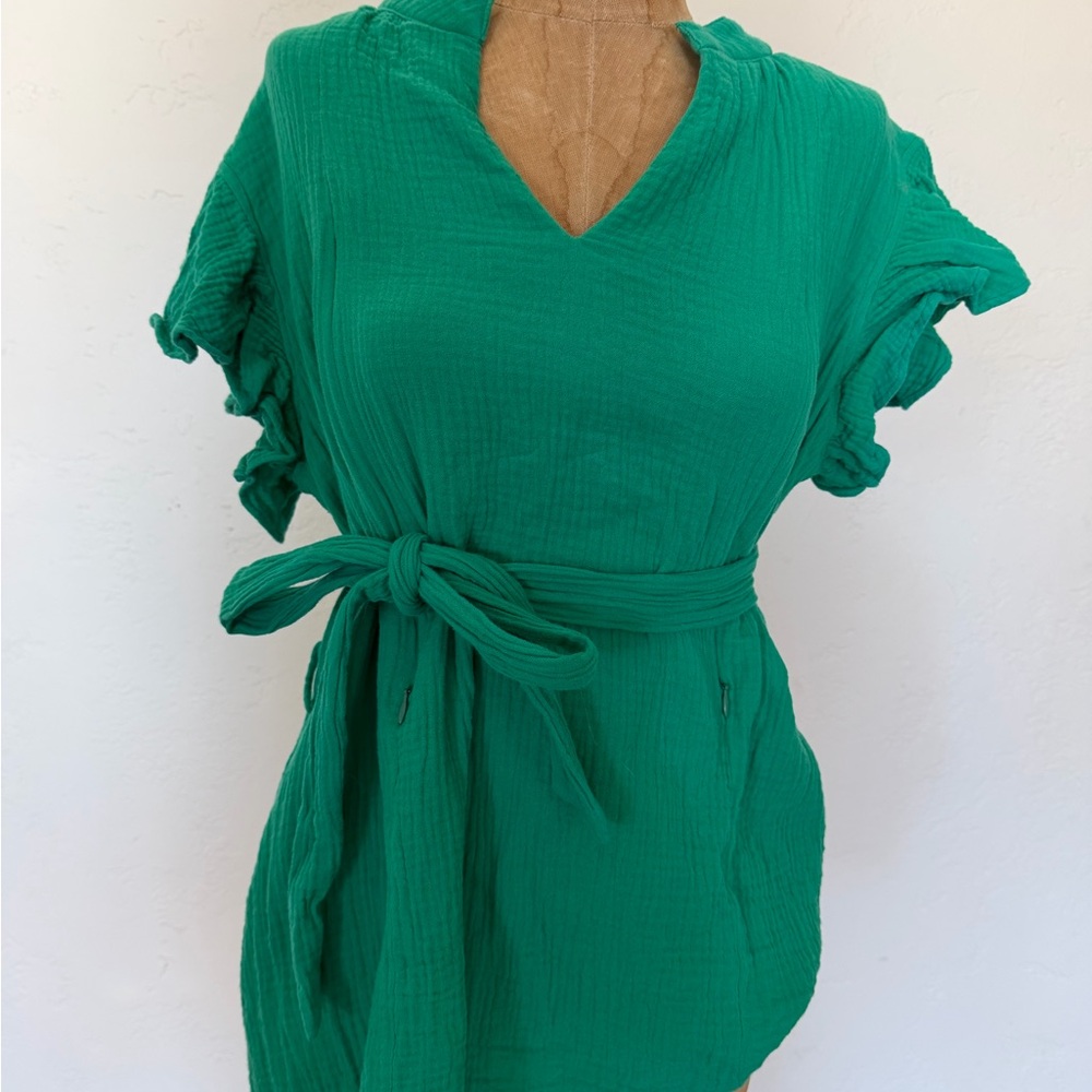 Nursing Green Ruffle Sleeve V-Neck Top